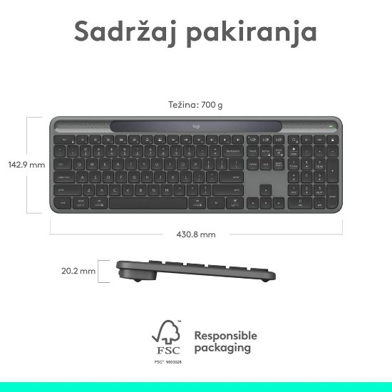Tipkovnica LOGITECH Signature Slim Solar+, bežična, bluetooth, crna