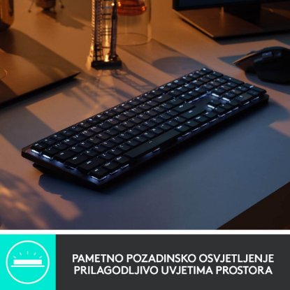 Tipkovnica LOGITECH MX Mechanical Tactile Quiet, brezžična, Bluetooth, črna