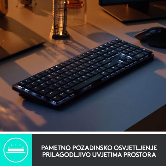 Tipkovnica LOGITECH MX Mechanical Tactile Quiet, brezžična, Bluetooth, črna