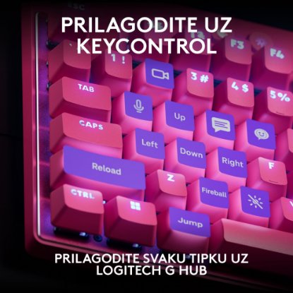 Tipkovnica Logitech Pro X TKL Rapid, mehanička, tactile, RGB, US Layout, USB, roza