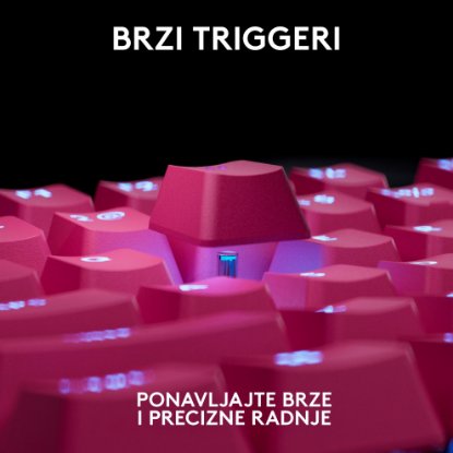 Tipkovnica Logitech Pro X TKL Rapid, mehanička, tactile, RGB, US Layout, USB, roza