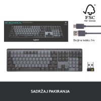 Tipkovnica LOGITECH MX Mechanical Tactile Quiet, brezžična, Bluetooth, črna