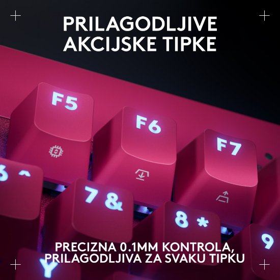Tipkovnica Logitech Pro X TKL Rapid, mehanička, tactile, RGB, US Layout, USB, roza