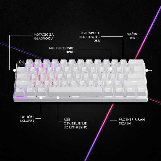 Tipkovnica LOGITECH Pro X 60 LIGHTSPEED, mehanička, brezžična RGB bela