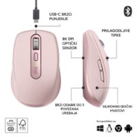 Miška LOGITECH MX Anywhere 3S, laserska, brezžična, BT, roza