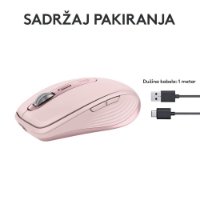 Miška LOGITECH MX Anywhere 3S, laserska, brezžična, BT, roza