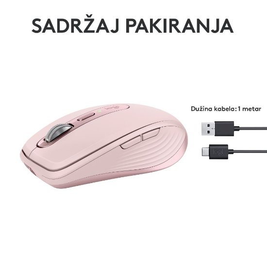 Miška LOGITECH MX Anywhere 3S, laserska, brezžična, BT, roza