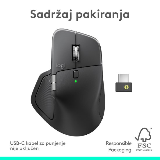 Miš LOGITECH MX Master 4, optički, bežični, BT, crni