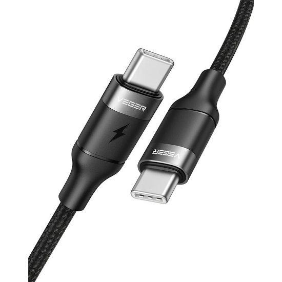 Kabel VEGER CC02, USB-C na USB-C, 100W, 1,5m, pleteni črni