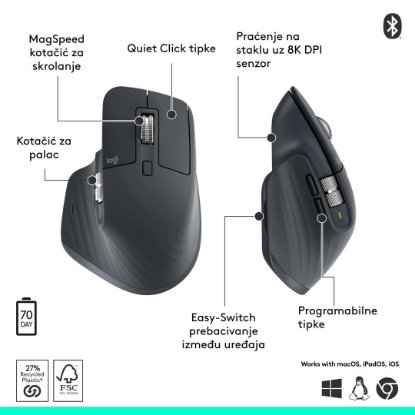 Miš LOGITECH MX Master 3S Performance, laserski, bežični, BT, graphite