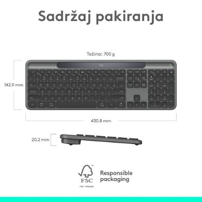 Tipkovnica LOGITECH Signature Slim Solar+, bežična, bluetooth, crna
