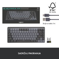 Tipkovnica LOGITECH MX Mechanical Mini Tactile Quiet, brezžična, BT, črna