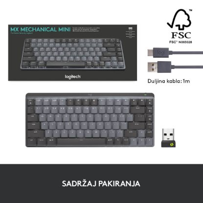 Tipkovnica LOGITECH MX Mechanical Mini Tactile Quiet, brezžična, BT, črna