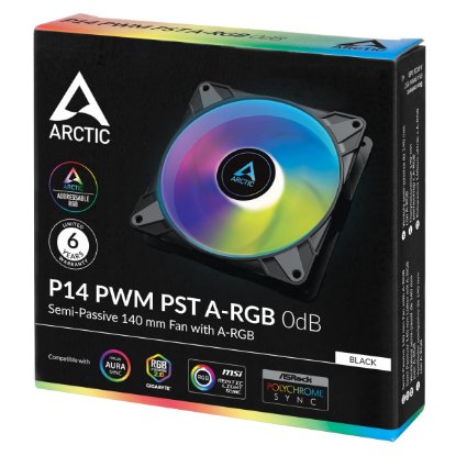 Ventilator ARCTIC P14 PWM PST A-RGB, 140mm, 1900 okr/min, črni