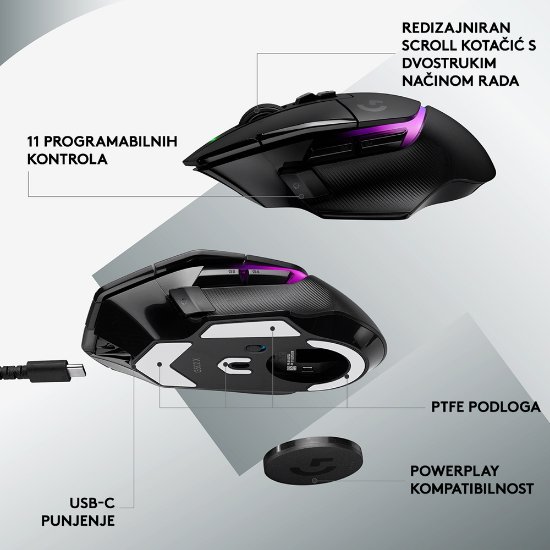 MiškaLOGITECH Gaming G502 X Plus RGB, optični, 25000dpi, brezžična, črna, USB