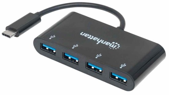 USB HUB MANHATTAN, USB-C, 4-portni USB, črni
