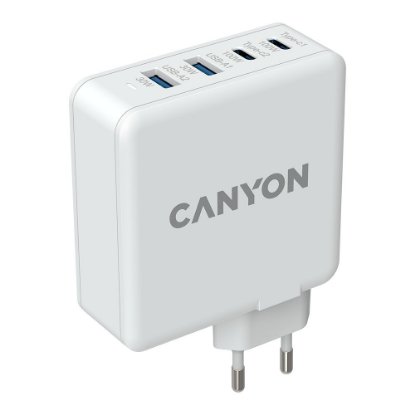 Polnilec CANYON H-100, 100W, 2xUSB-A, 2xUSB-C, QC3.0, GaN, beli