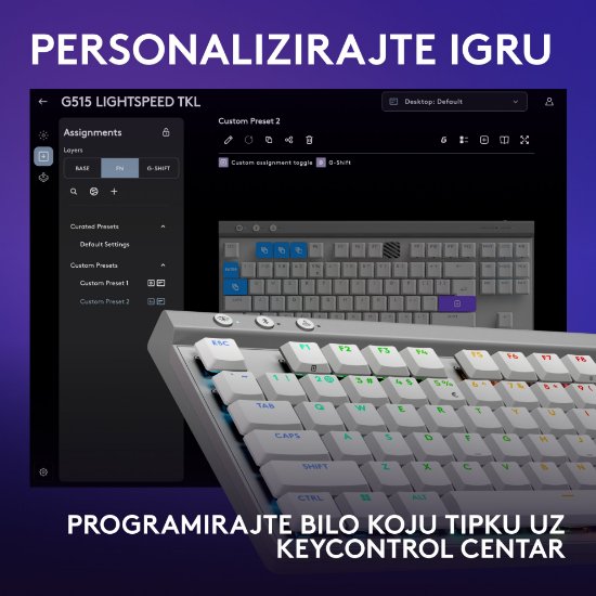 Tipkovnica LOGITECH Gaming G515 Lightspeed TKL, Tactile switch, RGB, mehanička, brezžična, US Layout, USB, bela