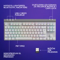 Tipkovnica LOGITECH Gaming G515 Lightspeed TKL, Tactile switch, RGB, mehanička, brezžična, US Layout, USB, bela