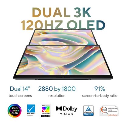 Prenosnik ASUS ZenBook Duo UX8406CA-QL075W / Core i7 12700H , 32GB, 1TB SSD, Intel HD Graphics, 14" WUXGA 120Hz OLED Touch, Windows 11, sivi