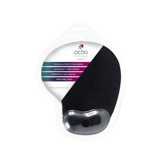 Podloga za miško OCTIO OMP01 ERGO, s osloncem za zapešće, črna