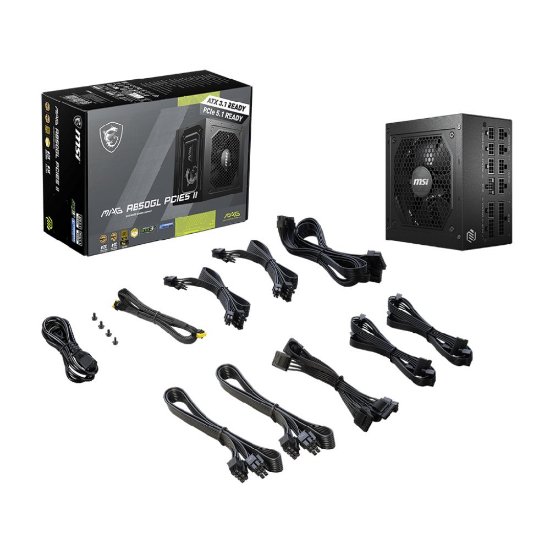 Napajalnik 850W, MSI MAG A850GL PCIE5 II, ATX v3.1, 120mm ventilator, modularno, 80+ Gold