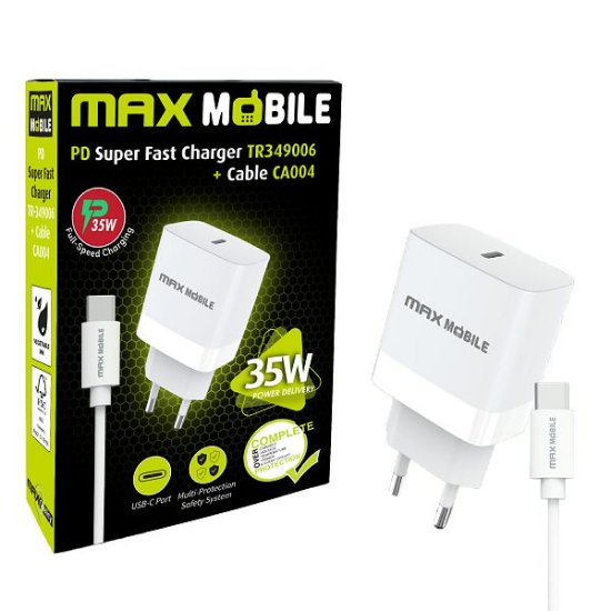 Polnilec MAXMOBILE PD Super Fast Charge, USB-C kabel, 35W