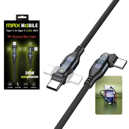 Kabel MAXMOBILE A04 USB-C (M) na USB-C (M), 240W, 5A, 1,2m, rotirajući, crni