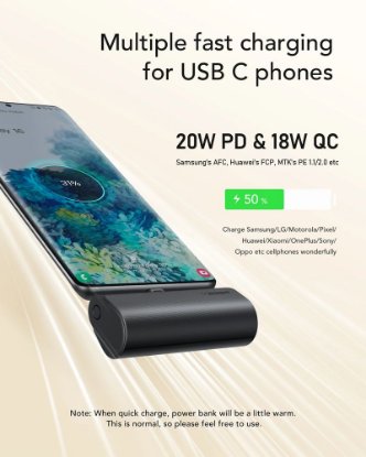 Mobilni USB polnilec VEGER PlugON-C, 5000 mAh, USB-C, črni