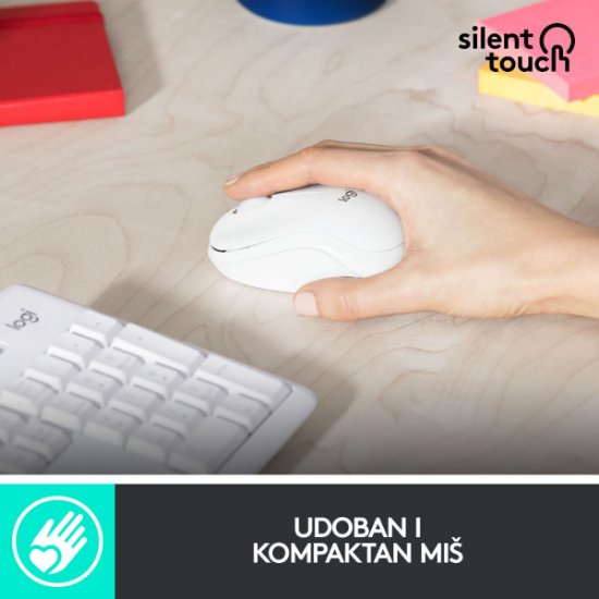 Tipkovnica + miška LOGITECH MK295 Silent Wireless Combo, brezžična, bela, USB