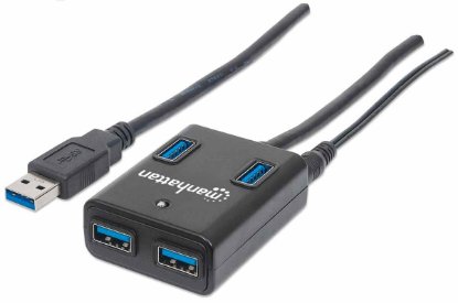 USB HUB MANHATTAN, USB 3.0, 4-portni USB 3.0, adapter za električno napajanje, črni