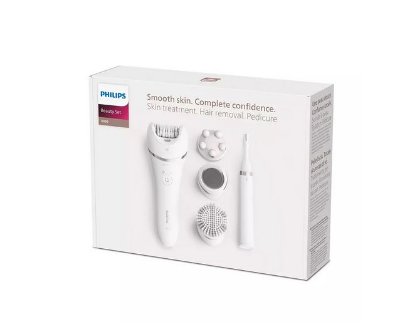 Epilator PHILIPS BRE740/90, brezžičen, 12 nastavkov, bel