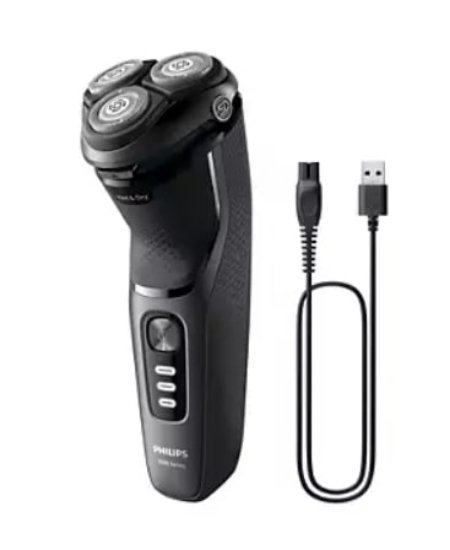Brivnik PHILIPS S3343/13, brezžična uporaba, za mokro in suho britje, črn