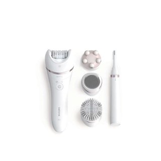 Epilator PHILIPS BRE740/90, brezžičen, 12 nastavkov, bel