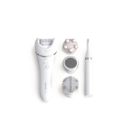 Epilator PHILIPS BRE740/90, brezžičen, 12 nastavkov, bel