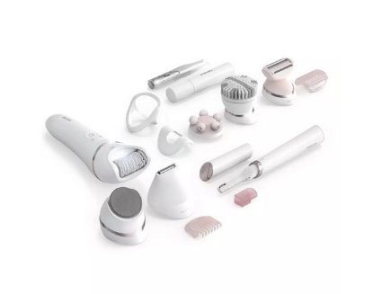 Epilator PHILIPS BRE740/90, brezžičen, 12 nastavkov, bel