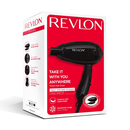 Sušilnik za lase REVLON RVDR5305E, 1200W, potovalni in zložljiv, črn