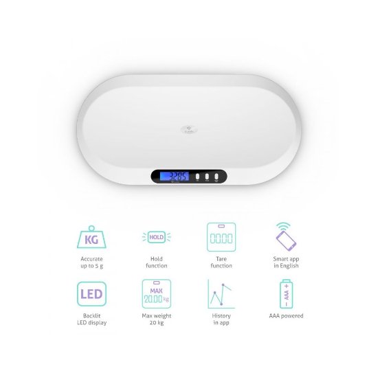 Pametna tehtnica TRUELIFE BabyScale B5 BT, za dojenčke, do 20kg, bela