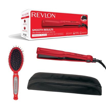 Likalnik za lase REVLON Smooth Results, do 200 °C, rdeč + KRTAČA ZA LASE GRATIS