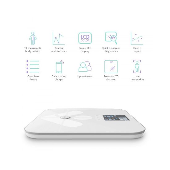 Pametna tehtnica TRUELIFE FitScale W7 BT, do 180kg, bela