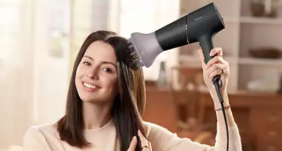 Sušilnik za lase PHILIPS BHD538/30, 2300 W, ThermoShield, difuzor, 8x več ionov, črn