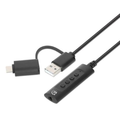 Adapter MANHATTAN, USB-C/USB-A (M) na Audio 3.5 (Ž), 1m, črni