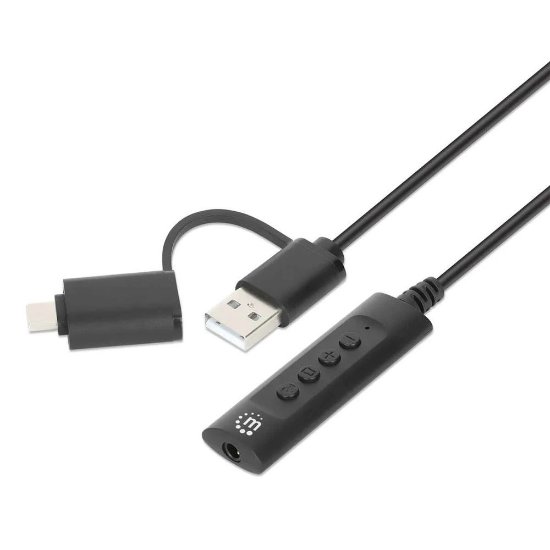 Adapter MANHATTAN, USB-C/USB-A (M) na Audio 3.5 (Ž), 1m, črni