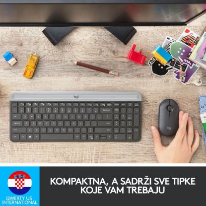 Tipkovnica + miška LOGITECH MK470 Slim Wireless, brezžična, črna