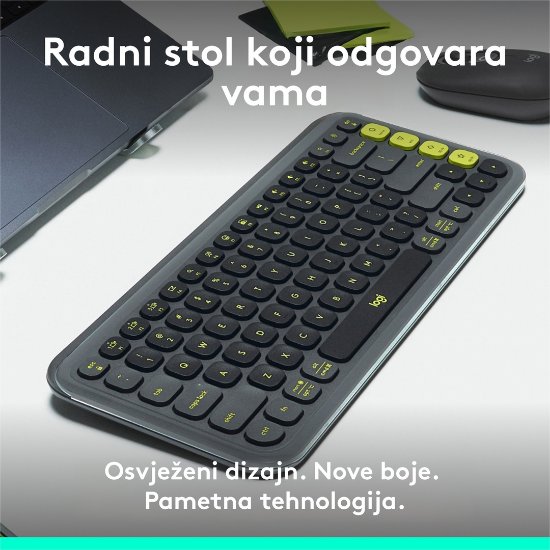 Tipkovnica LOGITECH POP Icon Keys, brezžična, US Layout, BT, sivo-zelena
