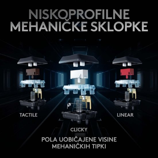 Tipkovnica LOGITECH Gaming G915 TKL Tenkeyless Lightspeed,Tactile switch, RGB, mehanička, brezžična, UK Layout, USB, bela