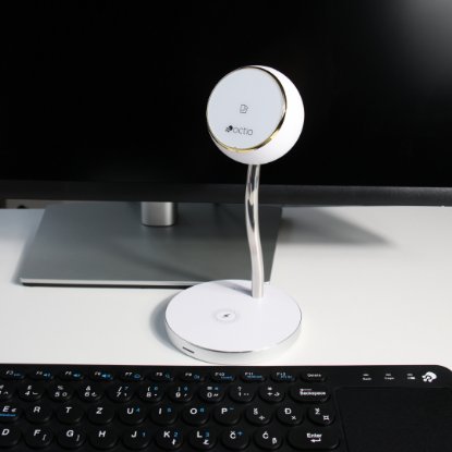 Polnilec OCTIO Volta Omnis, 4u1, 15W, za smartphone, AirPods, Apple Watch, lučke, brezžični, beli