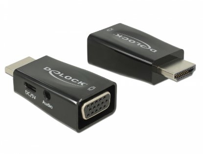Adapter DELOCK, HDMI (M) na VGA (Ž), micro USB i zvuk, črni