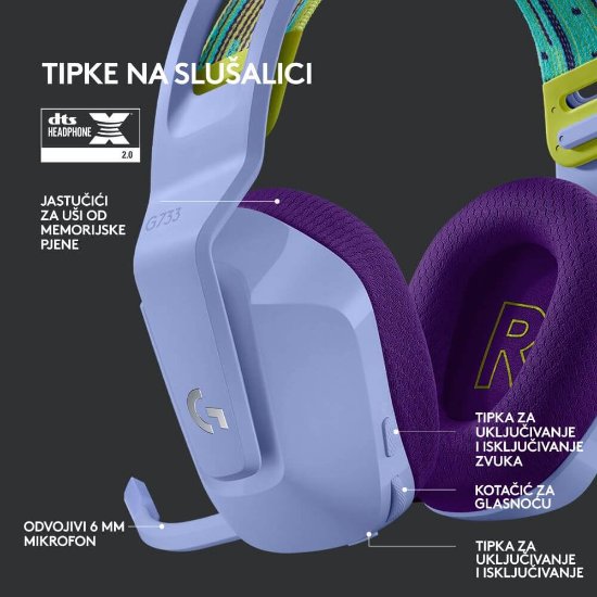 slušalke LOGITECH Gaming G733 Lightspeed, RGB, brezžične, lilac