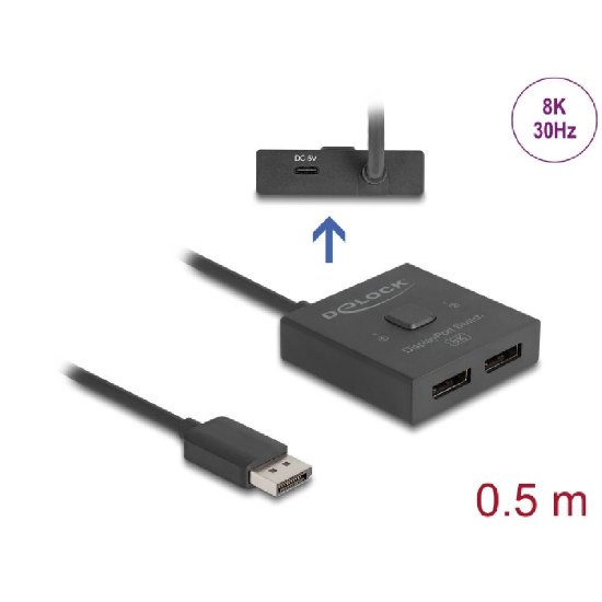 razdelnik DELOCK, DisplayPort 2-1 switch, dvosmjerni, 8K 30Hz